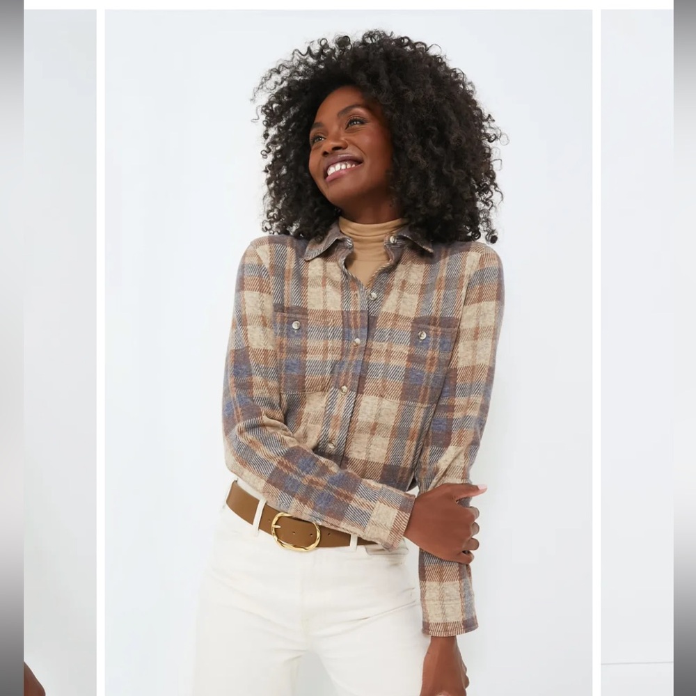 Faherty Legend Sweater Shirt Plaid Button Down Shirt - Gray, Brown, Cream